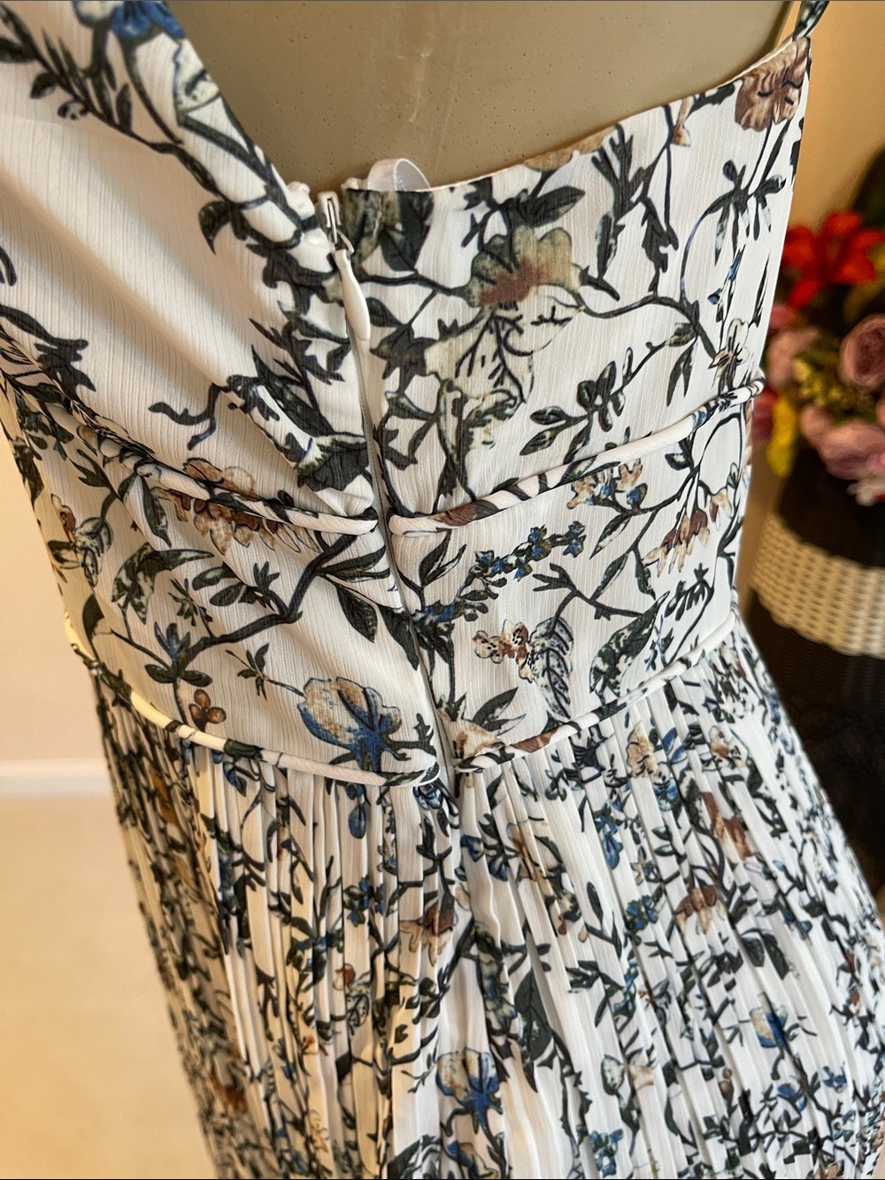 Lulu's Cream Midi Dress with Navy Floral Print - Picture 5 of 8